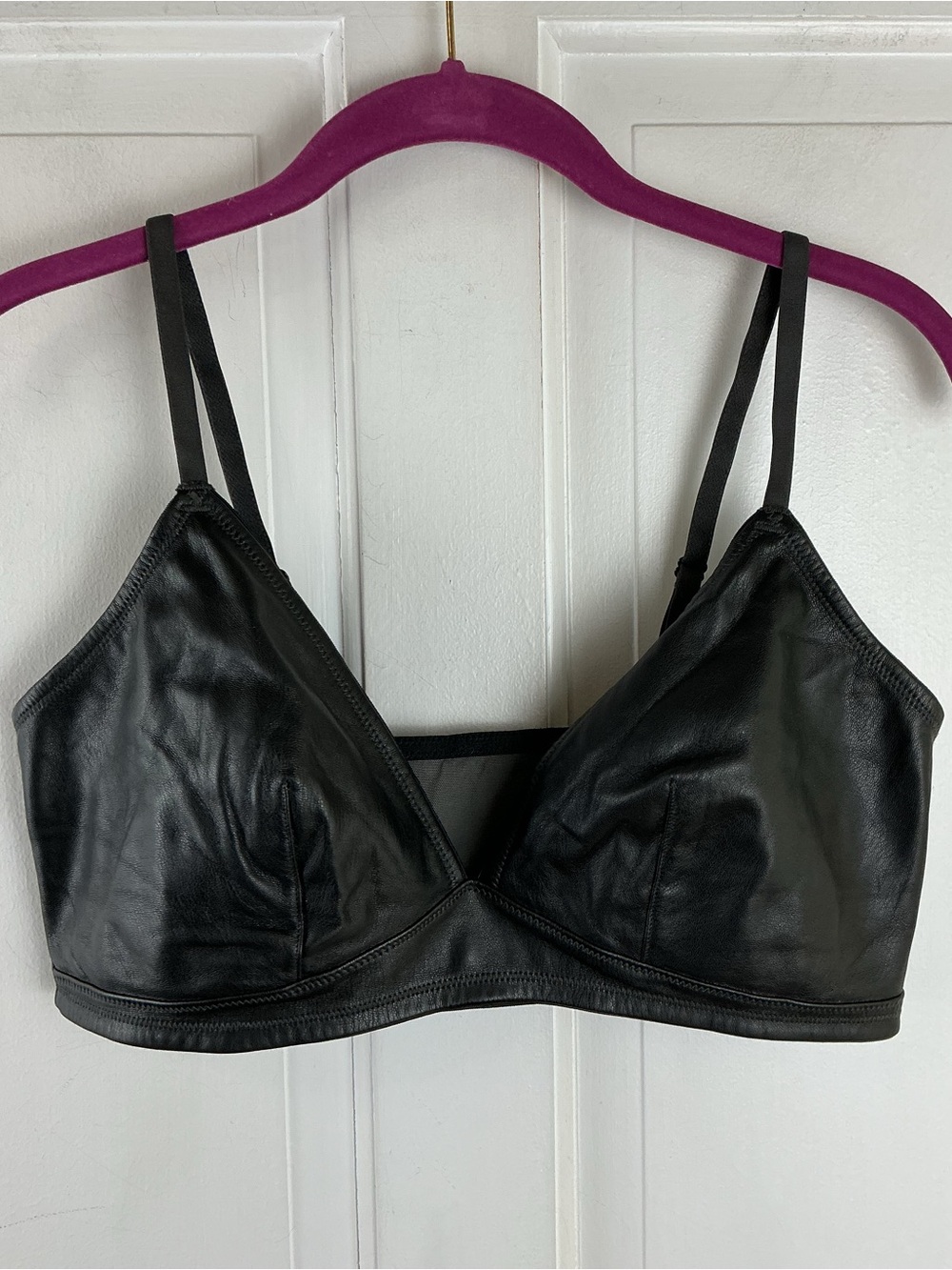 Colsie Faux Leather Triangle Bralette Bra Black Size L